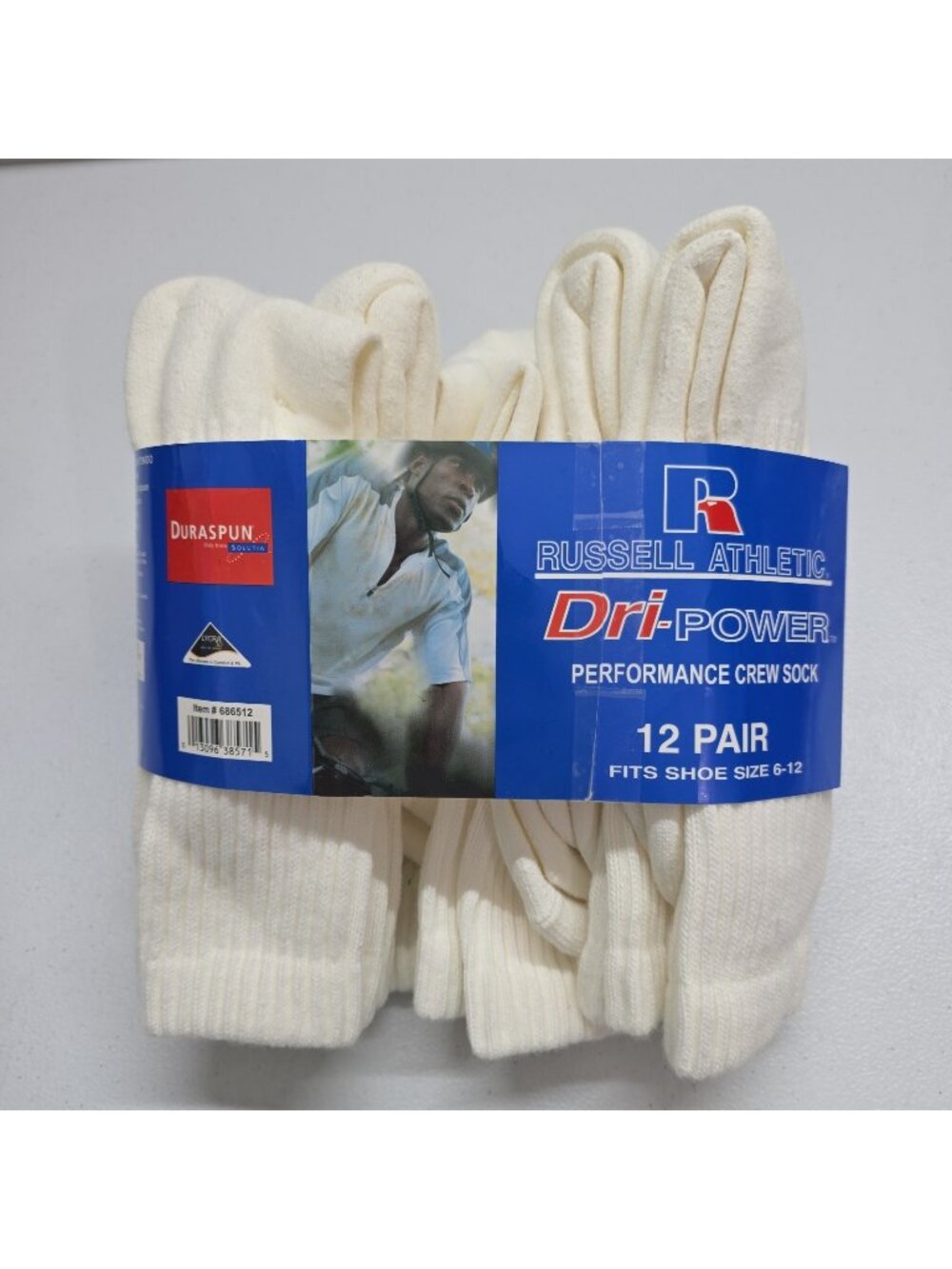 Russell Athletic Dri-Power Performance Crew Socks 6 PK Shoe Size 6-12 *READ* Vtg